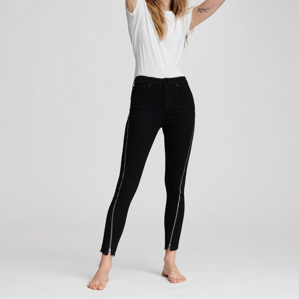 Rag & Bone Nina High Rise Ankle Skinny with Zips-Black-Size 27
